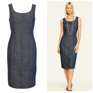 LINEN SHEATH Dress Talbots Sleeveless Navy Blue Midi 12